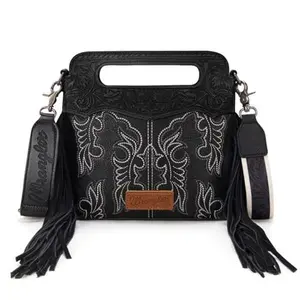 Wrangler Top Handle Crossbody Bag for Women Embroidered Boot Scroll Tote Bag Western Handbag