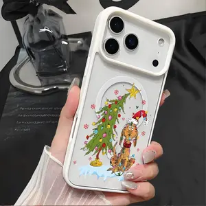 Christmas Treeand Dog Pattern Magnetic Phone Case Supports Wireless Charging for iPhone 17 15 16 14 Pro Max 13 12 11 AIR XR XS Plus E Shockproof Non Slip Protection Silicone Transparent Acrylic Cover Cellphone Protective