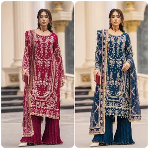 New Designer 3 PC Collection In Georgette With Heavy Embroidery Sequence Work Top-Bottom And Dupatta