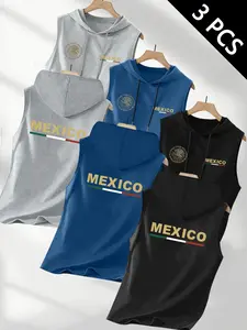 Men's Casual Drawstring Vest Set, Comfortable Soft Daily Wear, Multifunctional Sports Hooded Vests for Fitness & Outdoor Hiking