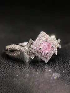 1 PC Classical Pink Cubic Zirconia Ring Artificial Zircon Ring For Women For Wedding Engagement Anniversary Party Jewelry Valentine's Day Gift
