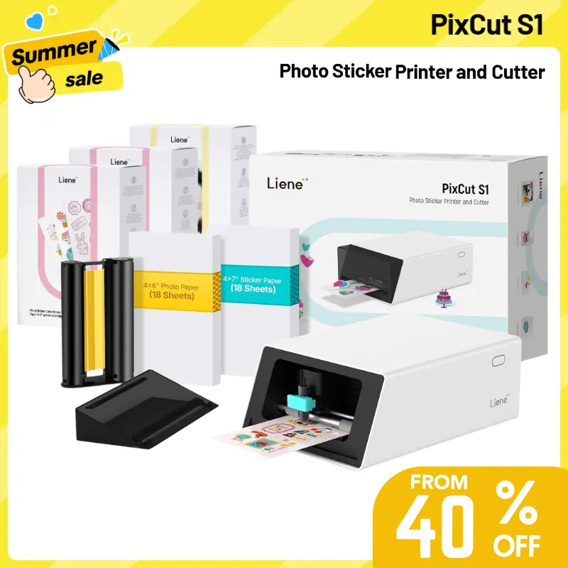 Liene PixCut S1 All-in-One Color Sticker Printer & Cutting Machine, Sticker Maker for DIY Crafts, Custom Labels & Gifts, Thermal Dye-Sublimation Photo Printer, 300 DPI, Color Label Maker, Precise AI Auto-Cutting, Back to School, Home Decor