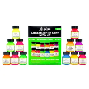 Angelus Neon Color Kit - 12 Colors, Acrylic Leather Paint For Shoes, Leather, Vinyl, Canvas, & More. Flexible, Will Not Crack Or Peel