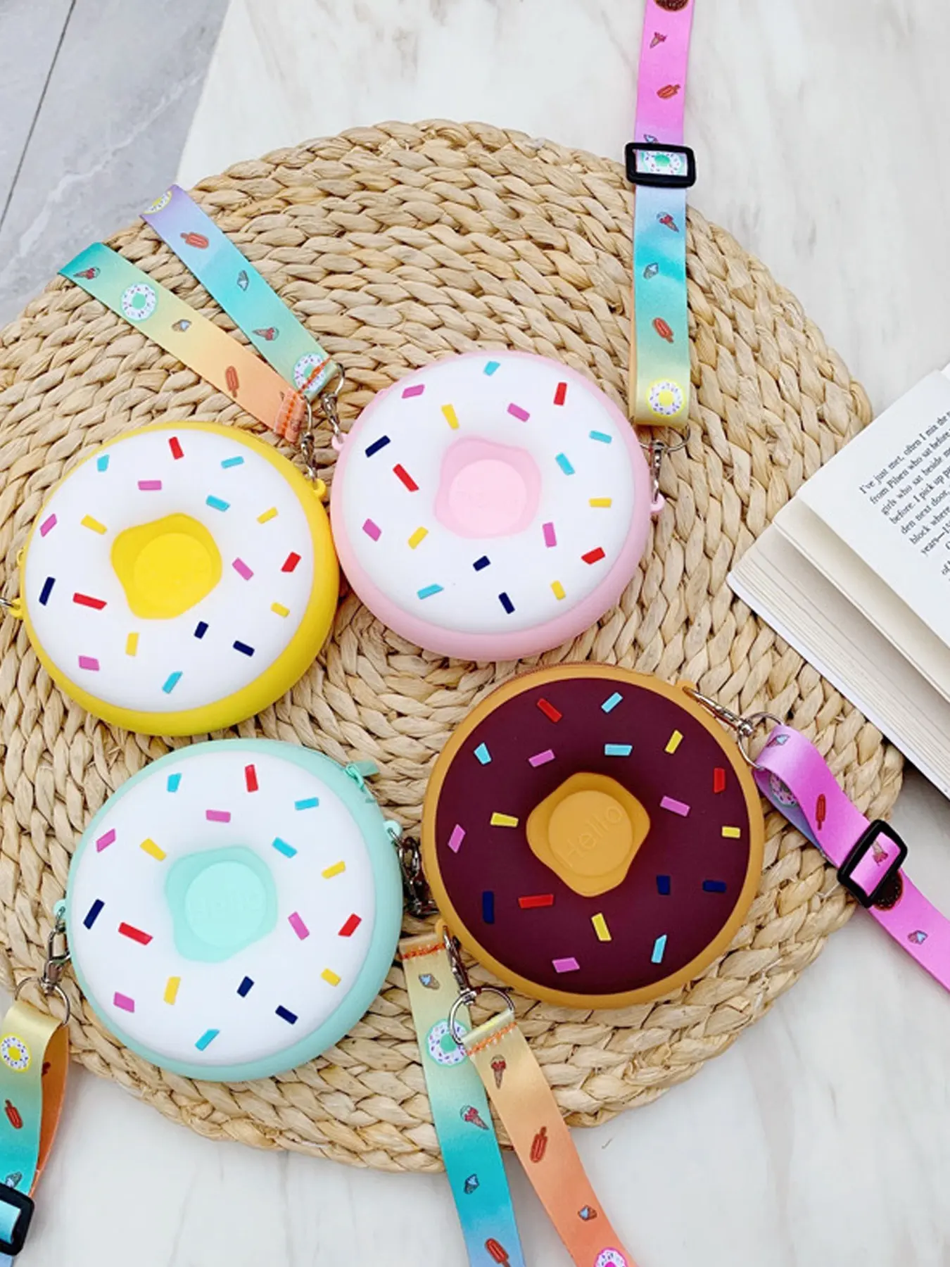 Women's Cute Donut Crossbody Puffy Bag- Colorful Sugar Grain Design, Lightweight Nylon Shoulder Bag with Zipper Closure and Detachable Shoulder Strap, Durable and Stylish Purse for Daily Use, Birthday Gift, Romantic Style Accessory