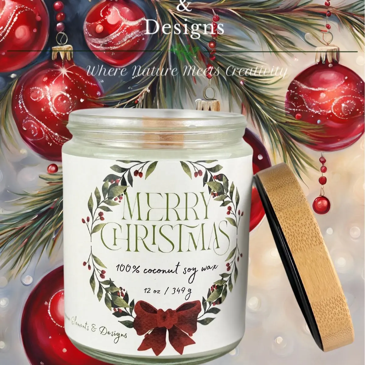 Classic Merry Christmas Wreath Candle - Festive Home Decor & Ornaments Freshener