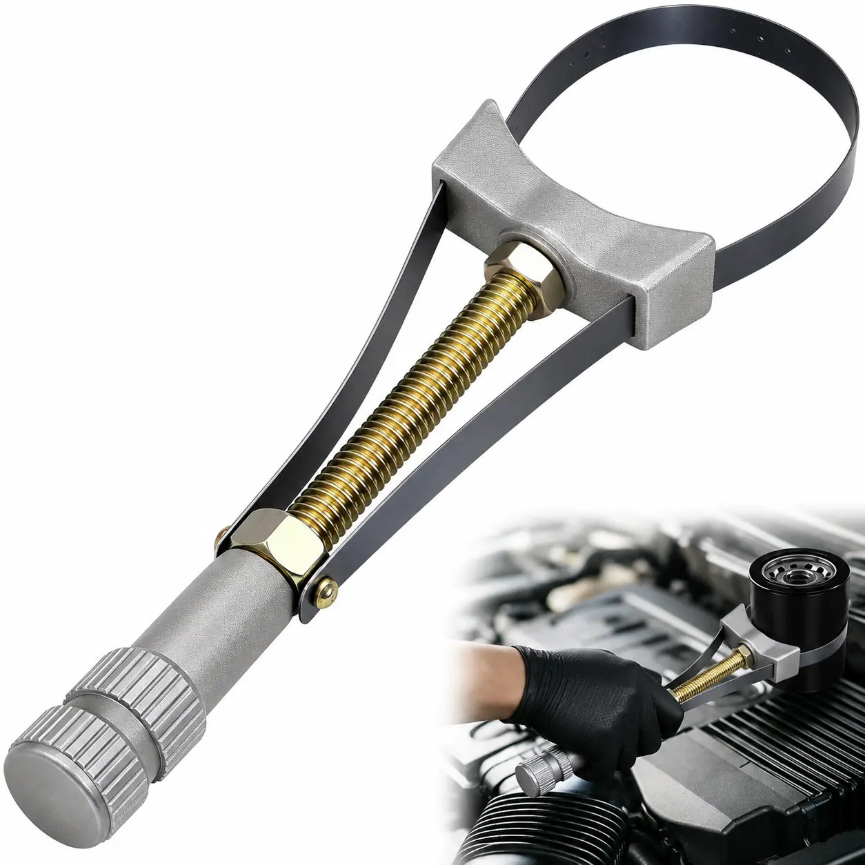 Adjustable Diameter Oil Filter Strap Wrench, Auto Maintenance & Engine Repair, Universal Removal Tool, Flexible Size Firm Grip Labor-Saving Auto Hand Tool