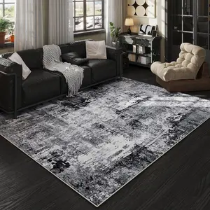 6x9 Rug Washable Bedroom Rug Large Soft Area Rug Abstract  Non-Slip Faux   Rug for Living Room, Farmhouse, Dining Room,  Playroom, Grey and Black