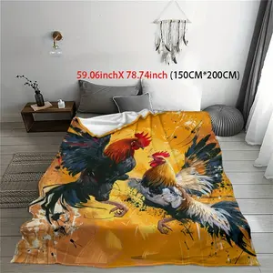 1pc Soft Velvet Rooster Print Blanket – Vibrant Red & Yellow Design, 59.6" x 78.7" All-Season Warmth for Sofa, Bed, Office, or Travel, Multi-Functional Gift Blanket