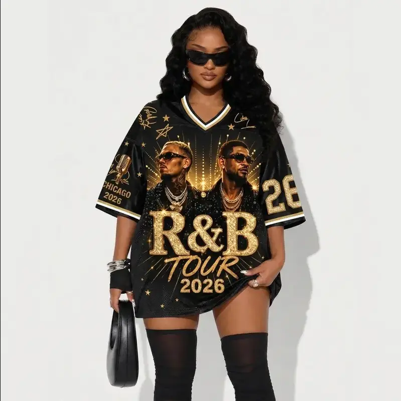 R&B Tour Inspired Glitter Bling Jersey, Hip Hop Streetwear, Rhinestone Style Baseball Jersey, Unisex Oversized Festival Jersey Gift, Music Concert Fan Shirt
