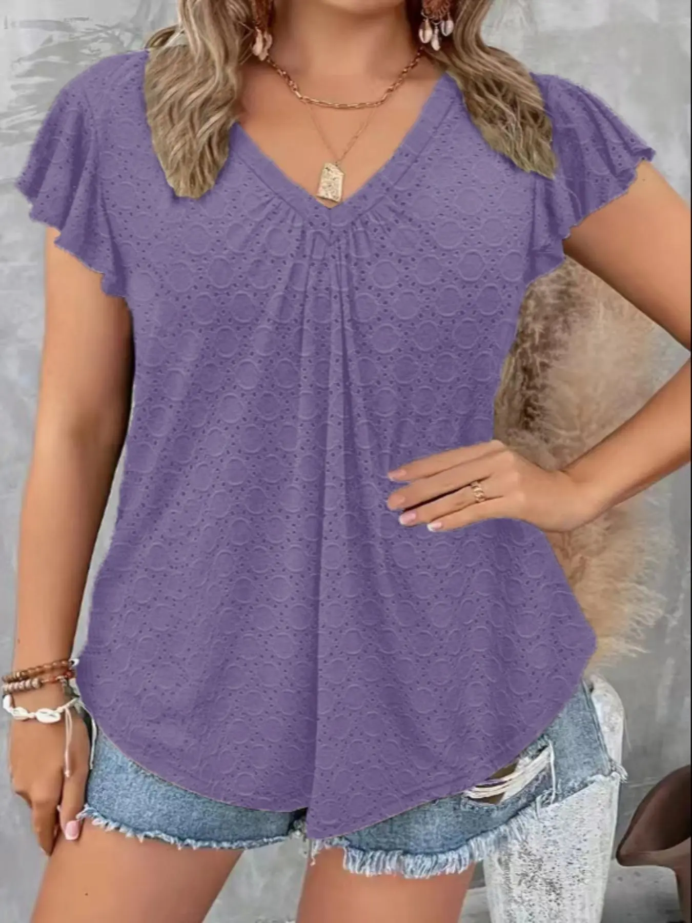 Women's V-Neck Short Sleeve Solid Basic Top, Casual Loose-Fitting Design, Perfect for Daily Wear & Stylish, Comfortable Women's Clothing Womenswear, Casual Fashion Tee