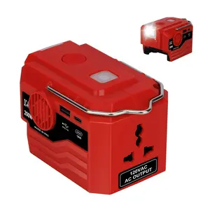 200W Power Inverter for Milwaukee M18 Battery, DC 18V to AC 110-120V Battery Inverter, Portable Power Supply Inverter with AC Outlet & USB and Type-C Ports & LED Light (Battery not include) Emergency