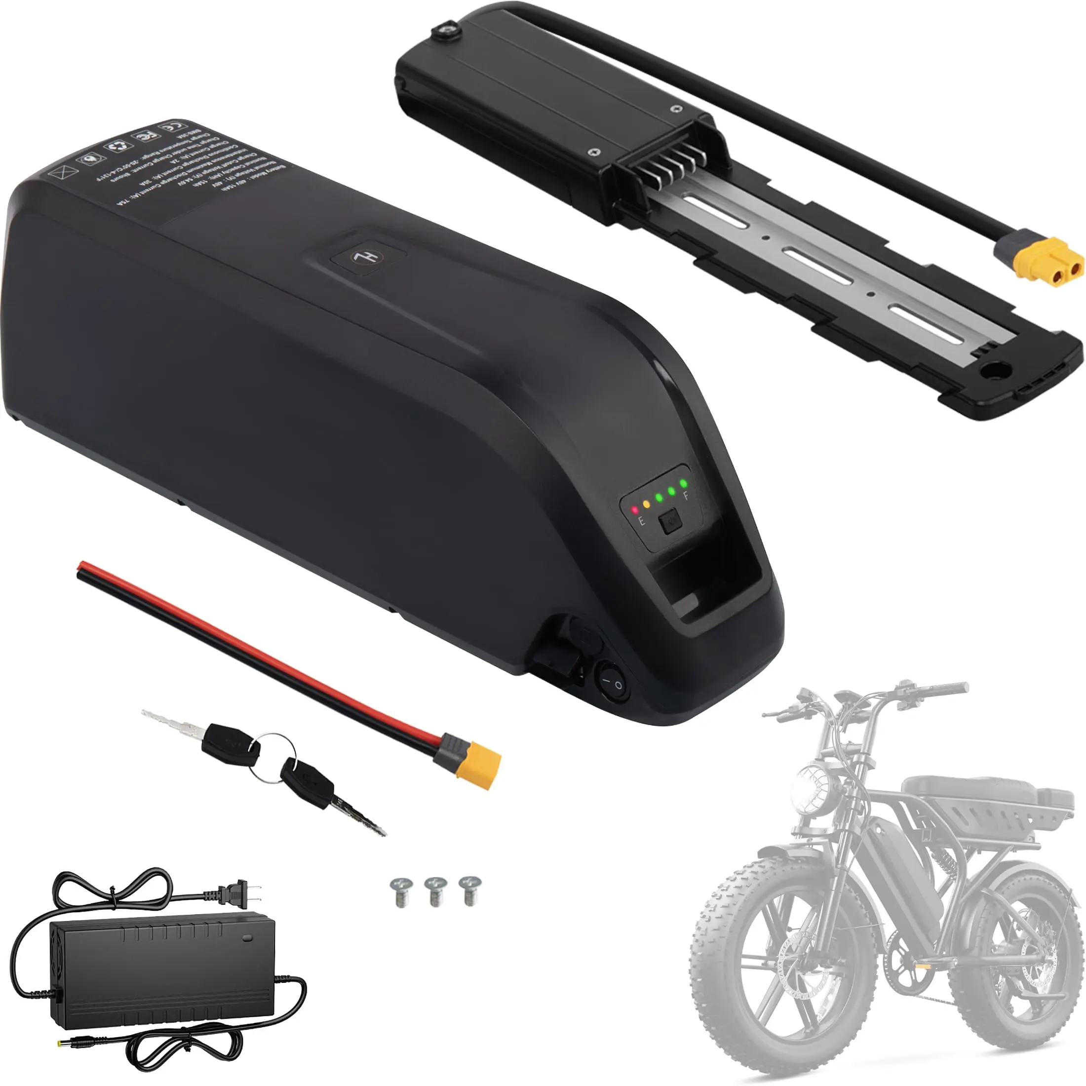 48V 15.6Ah Ebike Battery, Ebike Accessories - 5-Pin Base, 30A BMS, USB Port, Power Switch, LED Indicator, Safety Lock, Compatible with 0-1000W Electric Bikes