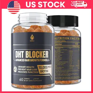 DHT Blocker Gummies, Saw Palmetto Gummies, Biotin 10000 mcg Hair Growth Supplement, Hair Growth Gummies for Women Men, DHT Blocker Supplement, Hair Vitamins, Prostate Support, Hormone Balance, Watermelon Flavor, 120 Gummies, 1 Pack