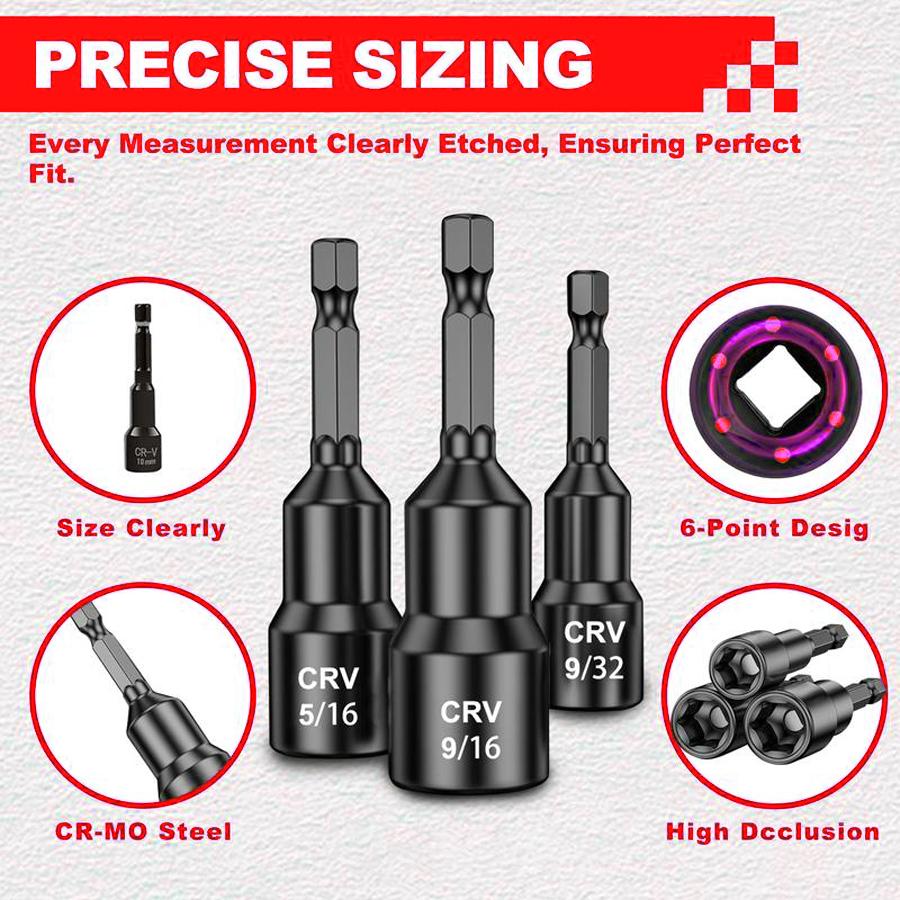 Magnetic Nut Driver Set 15-Piece, SAE (1/4" - 9/16") and Metric (6-14mm) Impact, Chrome Vanadium Steel 1/4" Hex Shank Magnetic Nut Driver Set Magnetic Nut Driver Set 15-Piece, SAE (1/4" - 9/16") and Metric (6-14mm) Impact, Chrome Vanadium Steel 1/4" Hex Shank Magnetic Nut Driver Set