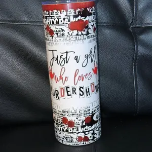 murder show junkie 20oz tumbler with lid and straw