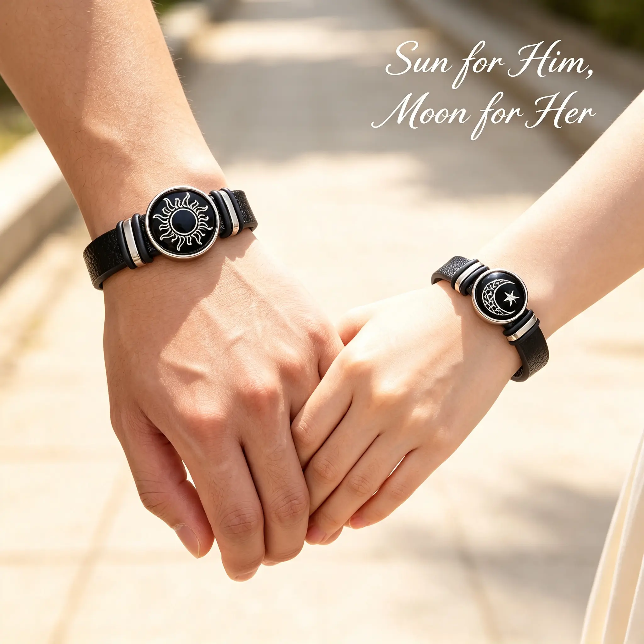 Luminous Sun Moon Matching Bracelets for Boyfriend and Girlfriend, Promise Couple Jewelry, Cuttable PU Leather, Sun for Him Moon for Her, Embr Layering Bracelet, Friendship Couple Bracelets, Bracelets For Women