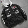 Men’s Letter Print Casual Jacket — Drapey, Wrinkle-Resistant fabric ; Color-Blocked Design with Hood and Drawstring; Retro Racing Style; Perfect for Going Out, Commuting, and Dates; A Stylish, Versatile Outerwear Piece