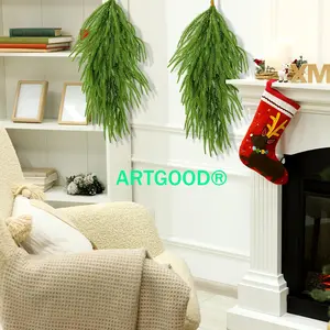 ARTGOOD 1Pcs Faux Norfolk Pine Hanging Greenery - Christmas/Thanksgiving/Birthday Party Decor -  Artificial Vine for Outdoor/Indoor Wall Hanging - Nordic Boho Style Home Decoration for Graduation/Engagement /Bridal Shower Decor Home Decor Ornament