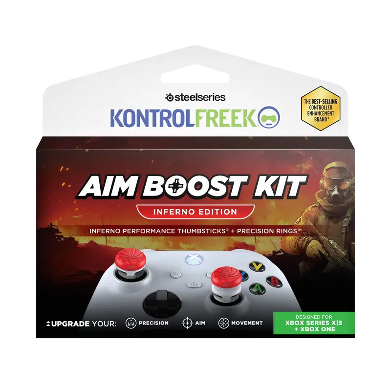 KontrolFreek Aim Boost Kit Gamepad Accessories for Xbox 1 & Xbox Series X - Ergonomically Designed Battle Accessory, Compact Rubber Cushion Thumb Grips, Mixed-Height Performance Sticks, Precision Rings, Resistance | Inferno Edition
