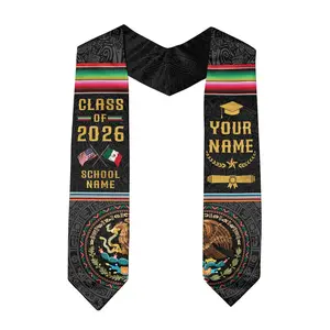 Mexico USA Flag Graduation Stole Personalized Name School Year, Class of 2026 Cultural Sash, Meaningful Senior Gift for College Ceremony Outfit