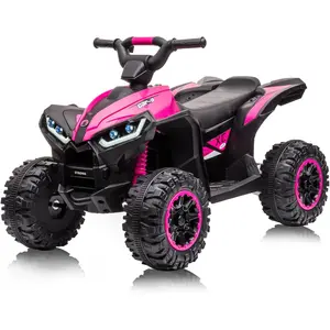 12V Kids Ride On ATV, 4 Wheeler Electric Vehicle for Toddlers, Battery Powered Motorized Quad Toy Car for Boys Girls with LED Lights, Music, High Low Speed, USB, Soft Start, Treaded Tires, Pink