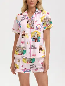 Golden Girls Full Print Pajama Set for Women, Reversible Short Sleeve Shorts, Holiday Home Wear, Family Ensemble
