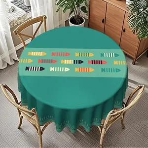 1pc Fresh & Simple Geometric Colorful Fish Print Round Tablecloth for Kitchen & Dining — 120g/m² Twill Polyester Material. A Protective Table Cover and Decorative Accent for Parties, Gatherings, and Tabletop Ambiance; Suitable for a Wide Range of Settings
