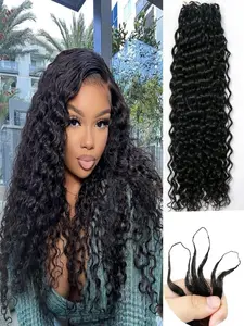 18-inch, 60g Water Wave Feather Crochet Human Hair Extensions — Curl-Retaining, Tangle-Free, Pre-Looped Micro-Bundles; Reusable Crochet Braiding Hair Suitable for Women of All Skin Tones.