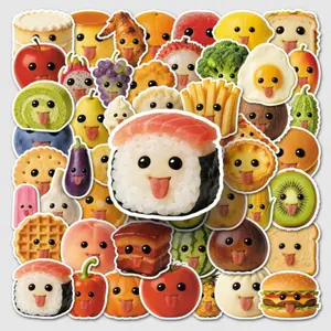 50 Pcs Abstract Food Stickers, Funny Creative Realistic Trendy Cute Decorative Skateboard Water Cup Gumball Waterproof Stickers