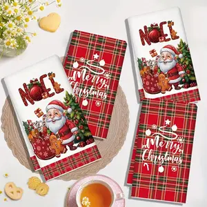 Christmas Kitchen Towels Set, Santa Gift Bag, Plaid Decorative Tea Towel, Quick-Dry Absorbent Hand Towel, Ideal for Cooking & Baking