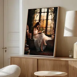 [UNFRAMED POSTER] Victorian Woman Reading Print: Dark Academia Library Wall Art