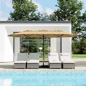 [FLASH SALE] Garvee 15' Large Patio Umbrella with Base, Outdoor Double-Sided Rectangle Market Umbrella Outside Umbrellas for Poolside Lawn Backyard