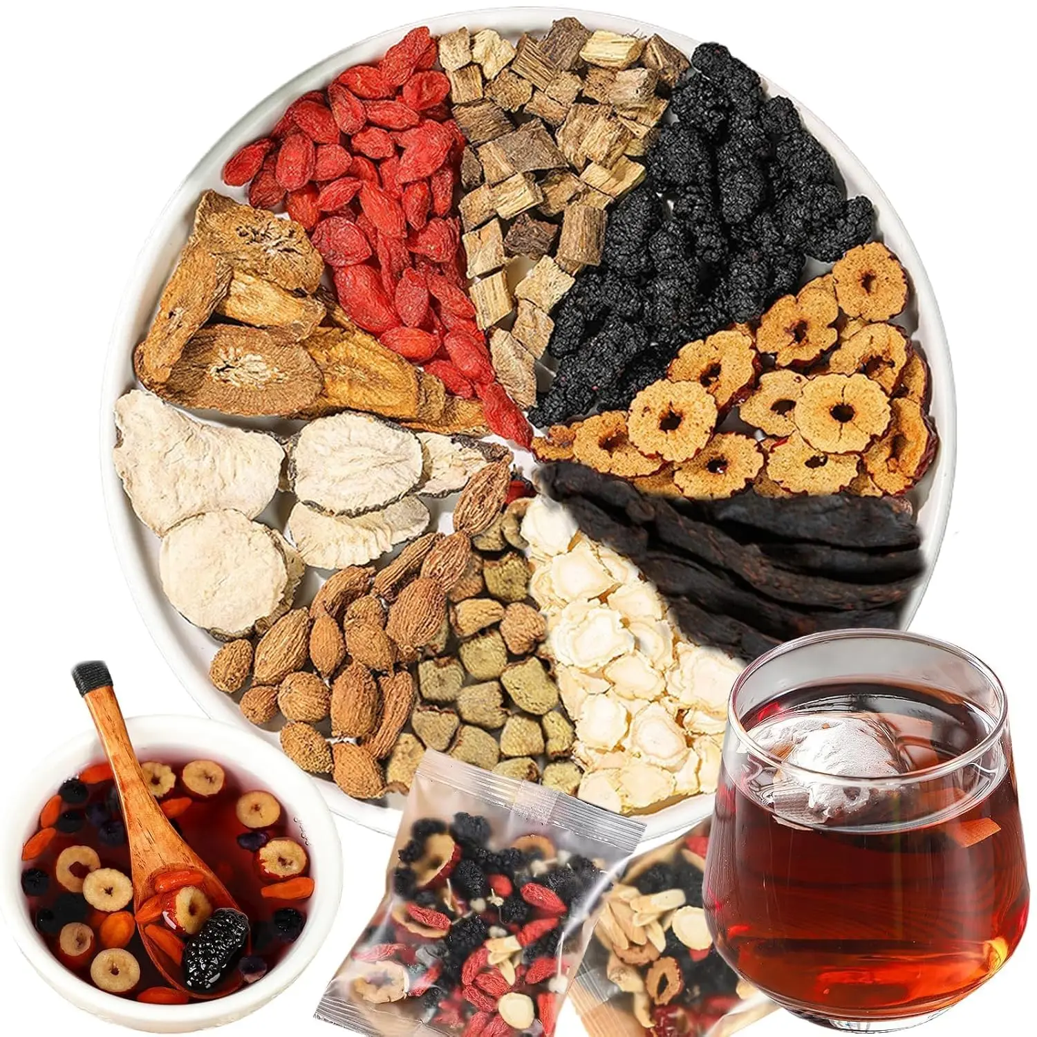 Ginseng Five Treasures Tea - Natural Energy Boost & Vitality Herbal Tea Bags, Premium Blend with Maca, Goji Berries & Red Dates, Caffeine-Free Daily Wellness for Men & Women (50 Tea Bags) Beverage Nata