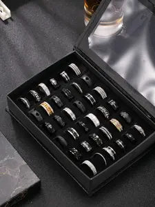 Men's Stainless Steel Ring Set, Punk Style Rings, Band Rings, Smooth, Matte, Cross Line, Zigzag, Chain Design, Casual Party Vacation Wear, Diverse Designs