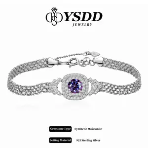 【#310  Exclusive】Luxurious Sqaure Halo Mesh Band 1CT Synthetic Moissanite Bracelet in 925 Sterling Silver
