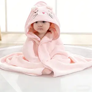 Baby Cute Cartoon Bear Hooded Bathrobe, Super Soft Absorbent Microfiber, All-Season Comfortable Wear, 80x80cm, Animal Pattern, Hood Towel