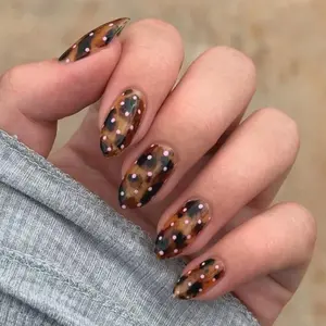 Tortoise Shell Press On Nails, Brown Leopard Nail Set, Glossy Handmade Acrylic Gel Tips, Reusable Full Cover Statement Nails for Fall