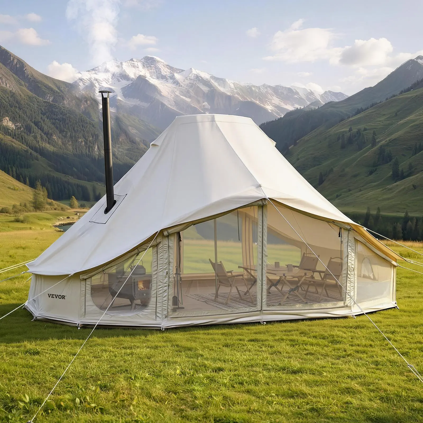 【SummerFinds】VEVOR Canvas Bell Tent, 4 Seasons 19.7 x 13.12 x 10.17 ft Yurt Tent for Camping with Stove Jack, Poly-Cotton Canvas Breathable Holds up to 12 People, for Family Camping Glamping Outdoor Hunting Party