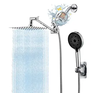 8-10inch dual 20-level filter shower head with handheld shower head, 4 spray modes, high-pressure rain filter combination, comes with 11-inch adjustable extension arm and 60-inch shower hose, Multi-Spray High Pressure Shower Head