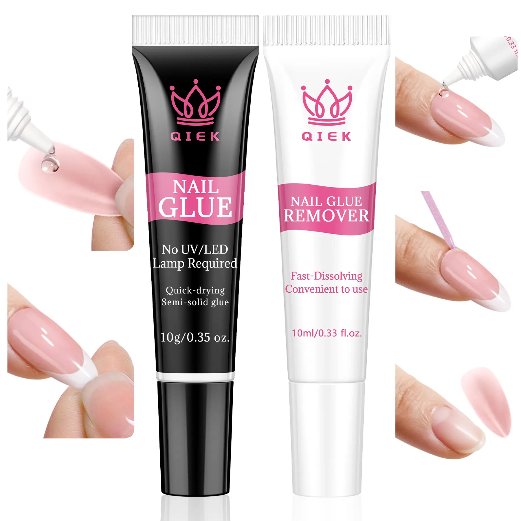 No-Lamp Nail Glue & Remover Set for Press Ons, 10ml Quick Dry 28 Days Super Strong Hold Glue on Nails, 10g Gentle Easy Removal with Tools Set for Beginner DIY Home, Not for Gel Polish Base Coat Holiday Haul Diy False Toenails Cover Acrylic Powder