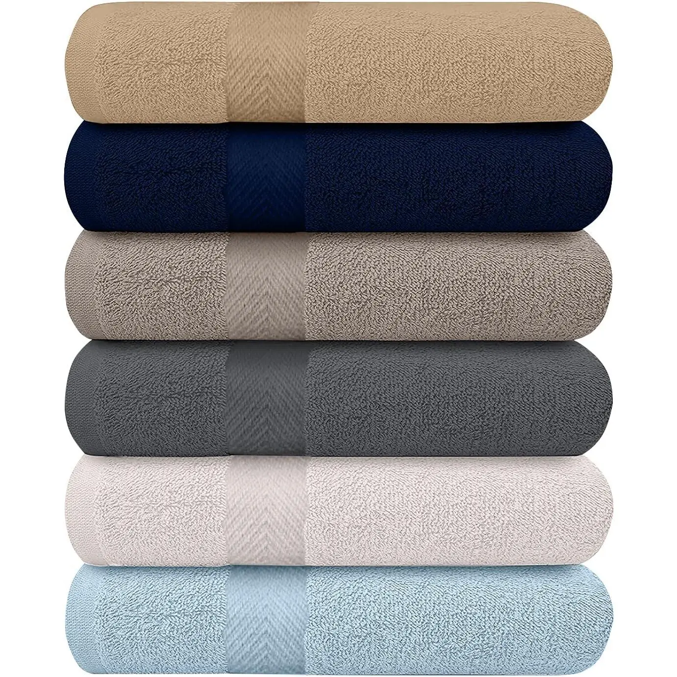 6-Pack Bath Towels - Lightweight - Extra Absorbent - 100% Cotton - Shower towels (Multi, 27 inchesx54 inches)