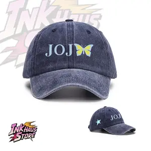 The word "JOJO" and a butterfly pattern are printed on the side, along with a star pattern.--Cotton Washed baseball cap