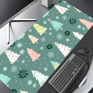 Green Christmas Tree Snowflake Large Gaming Mouse Pad,Festival Aesthetic Desktop Drotection Pad,Washable Rubber Pad Non-Slip Lock Edge Multi-Size Mouse Pad Suitable For Home Office,Good Gift for Family and friends
