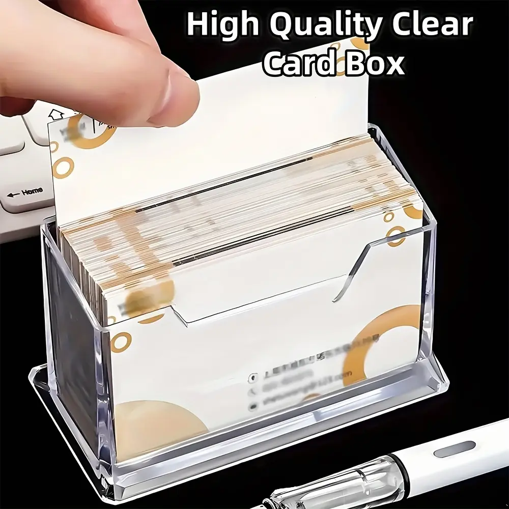 1pc Transparent Card Storage Box - Thickened Base, Used for Storing Business Cards Various Cards Notes, Acrylic Desktop Card Stand, Storage Tool for Home And Office, Clear Card Holder, Office Supplies