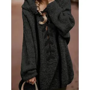 Women’s Solid Color Drawstring Hooded Sweater, Casual Long Sleeve Loose Fit Autumn/Winter Style