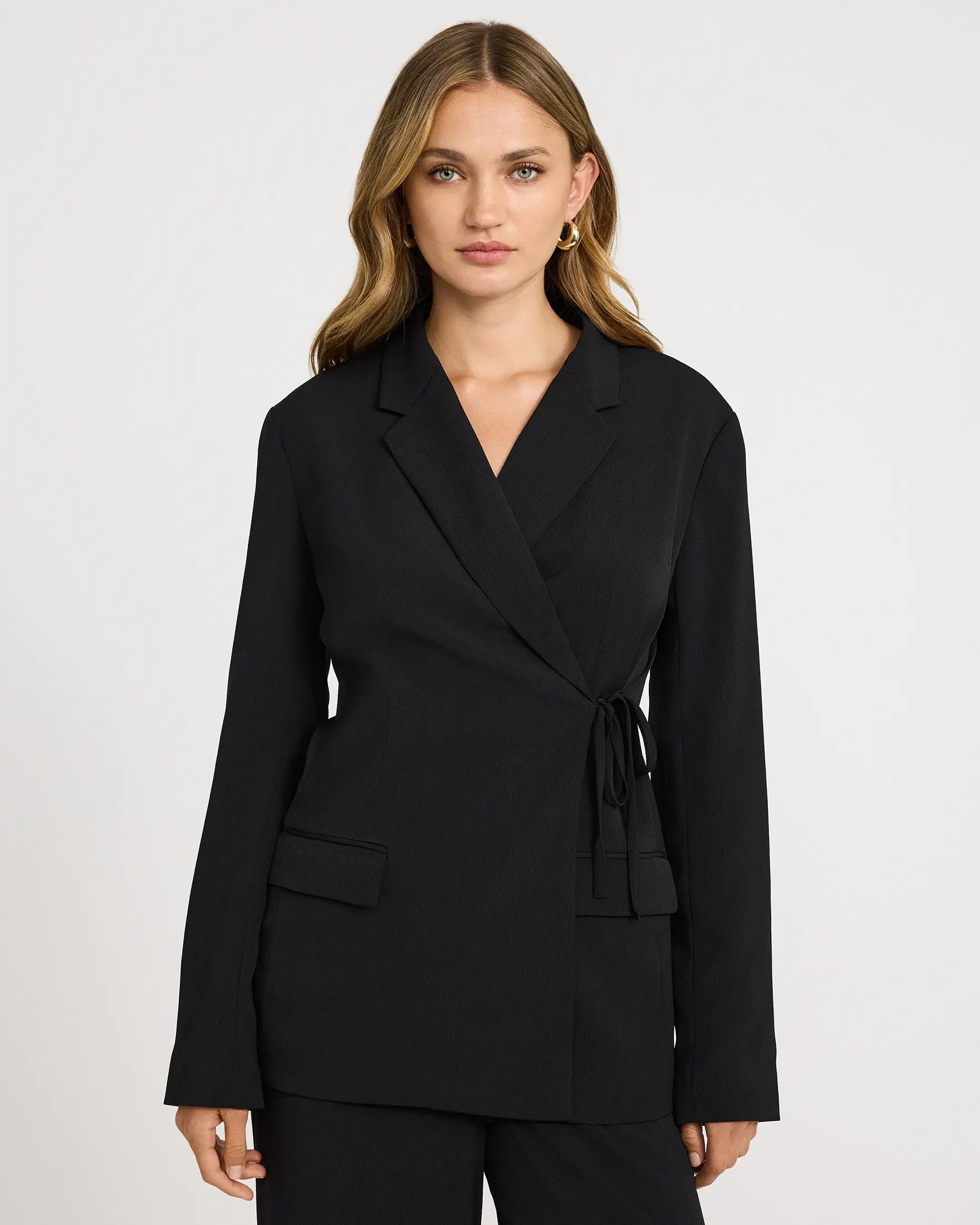 Express Notched Collar Wrap Tie Blazer, Polyester, Style, Ready To Wear, Collared