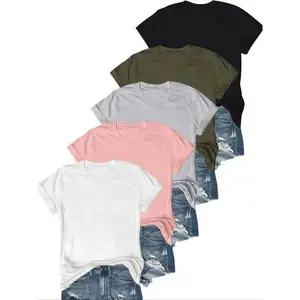 Women's Solid Round Neck Tee, Casual Short Sleeve T-shirt for Fall, Back-to-school Clothing, Ladies Clothes for Daily Wear, Women's Basic Top, Womenswear, 90s Clothes Summer Tshirt Streetwear Comfort Crewneck Minimalist Shortsleeve