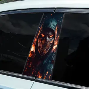 2 Mortal Kombat Series Scorpion Themed Vinyl B-Pillar Decals - Durable, Waterproof, Sunscreen, Semi-Glossy, Easy to Apply, Suitable for Cars, Trucks and SUVs, Automotive Exteriors, Future Automotive Decals | Durable Vinyl