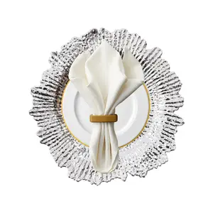 24-Pack 13 Inch PP Silver Charger Plates with Coral Reef Texture & Petal Rim, Heavy Duty Spill-proof Reusable & Stackable Table Setting for Wedding Banquet Restaurant Home