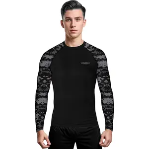 Exxact Sports Mens Black Camo BJJ Rash Guard Jiu Jitsu Long Sleeve, Ranked Compression No Gi Jiu Jitsu Rash Guard Men for MMA, Wrestling